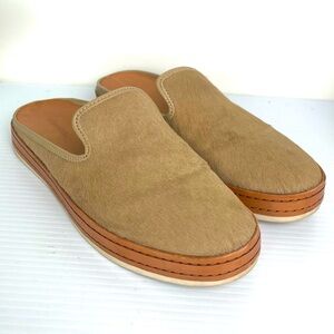 VINCE leather trimmed Mules Canella leather Beige Calf Hair Sz 8.5 Slip-On Flats